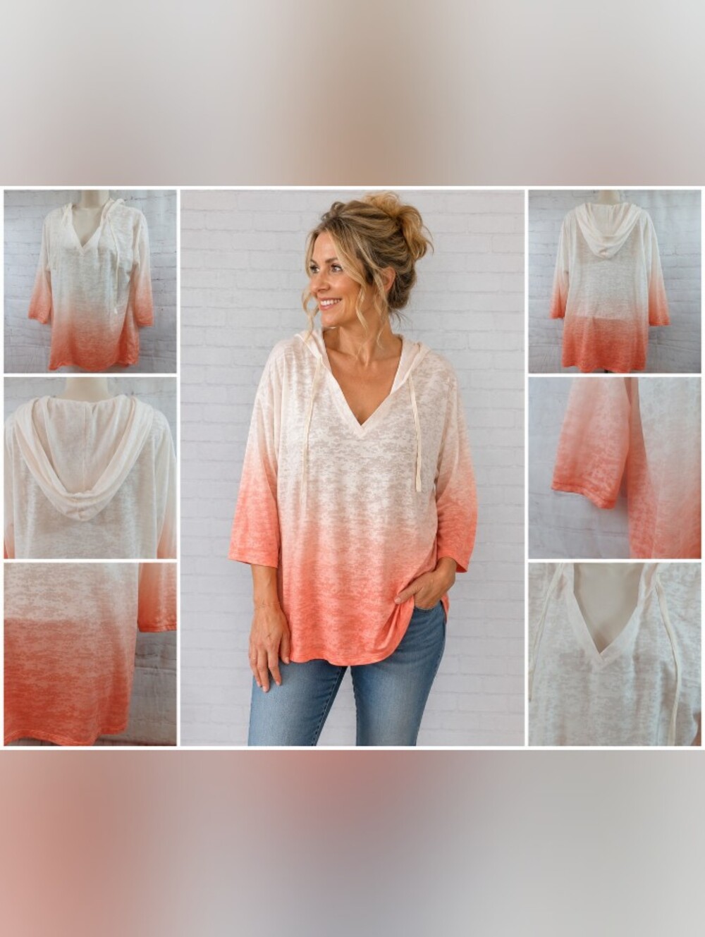 sonoma lifestyle womans  coral ombre hooded tunic top size l
